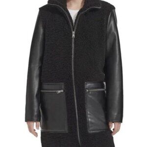 Andrew Marc Women's Plus Size XXL Black Tunis Faux Sherpa Faux Leather Coat NWT